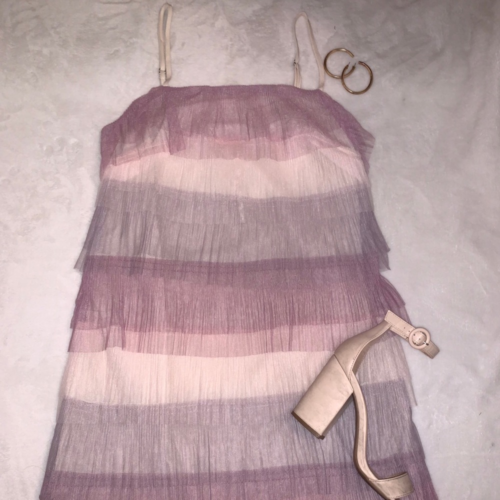 Storia Ruffled Multi Colored Ombré Mini Dress